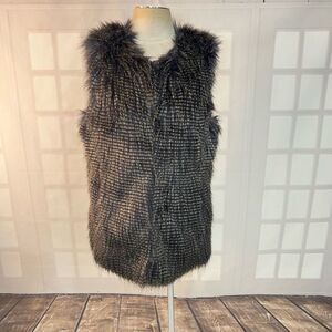 White House Black Market Black White Faux Fur Lined Vest Size Large